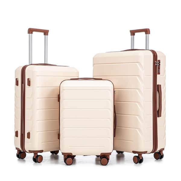 Merax 3 Bags 3-Piece White and Brown Expandable ABS Hardshell