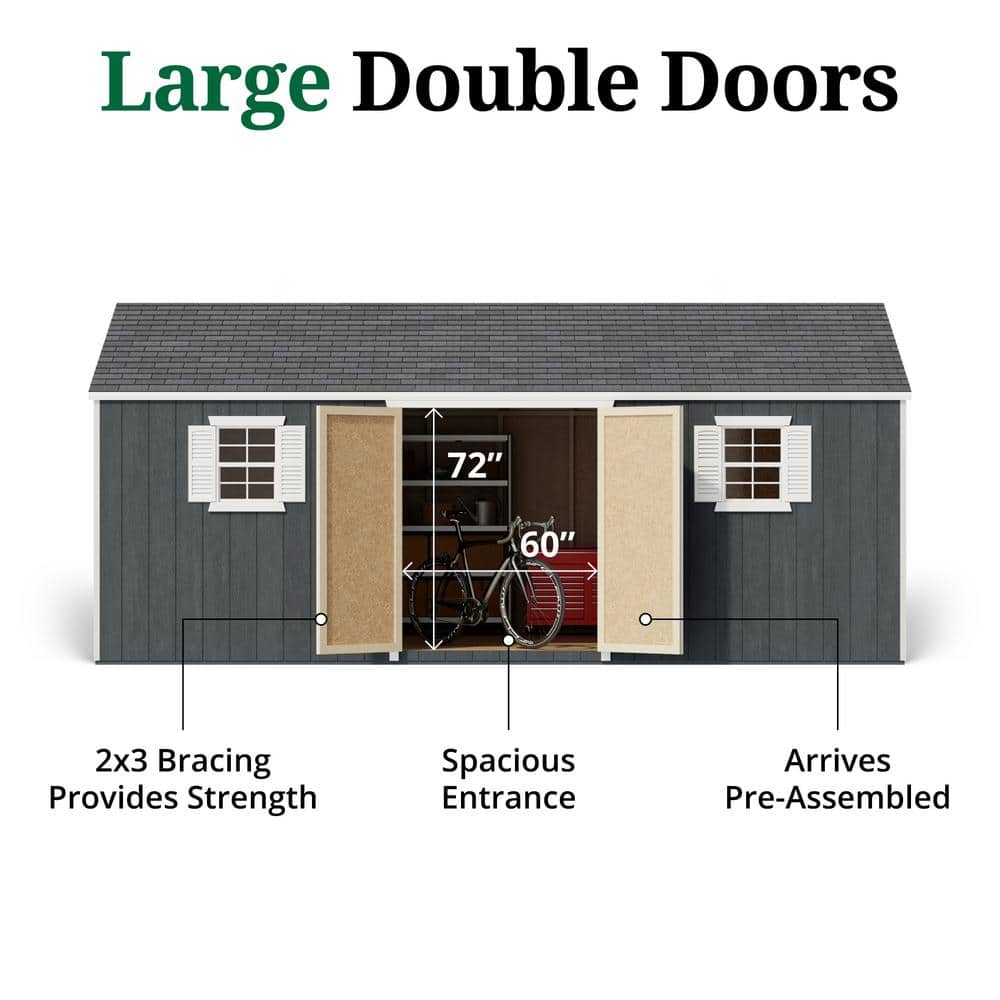 12' x 20' Dark Gray Wood Storage Shed Kit with Windows