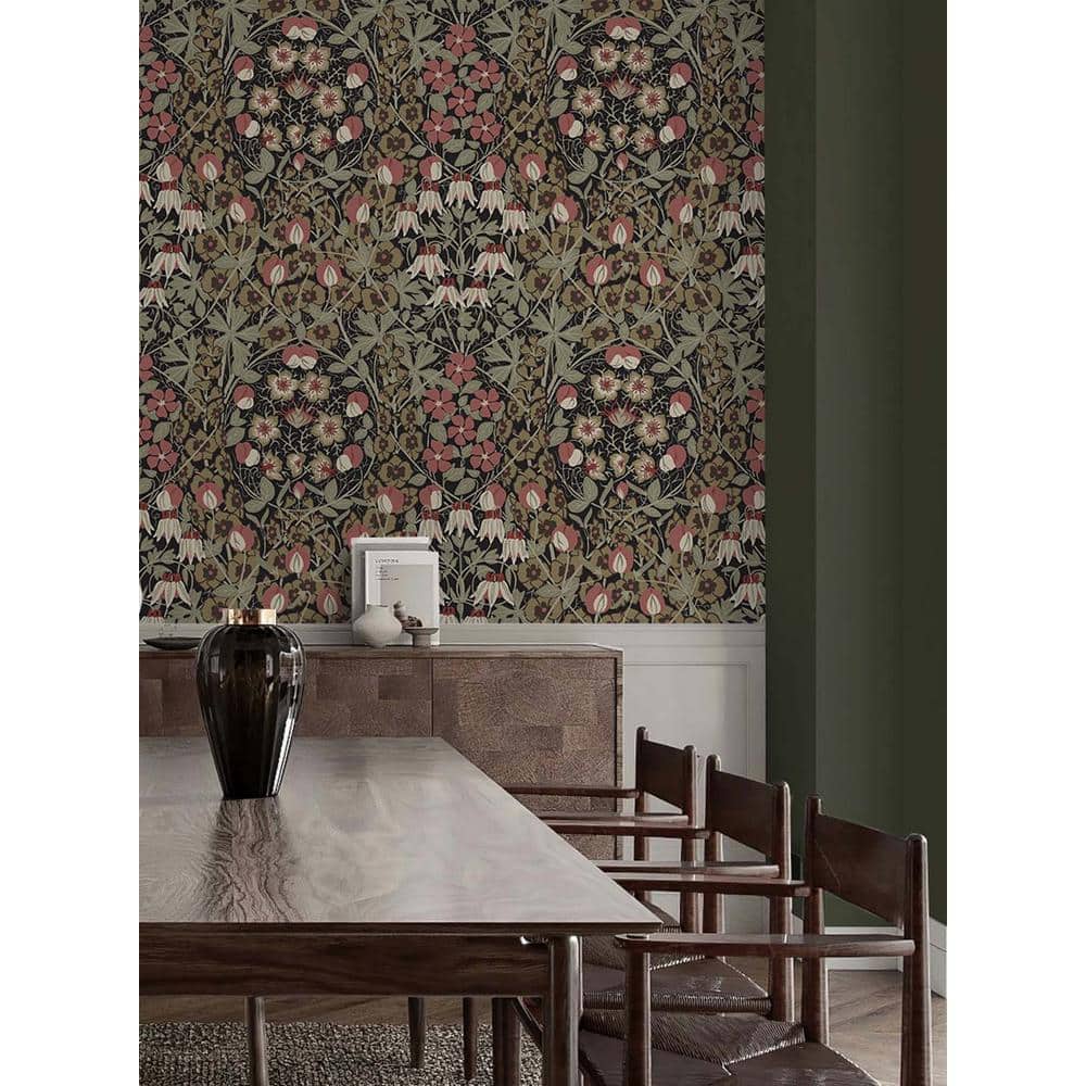 Ebony and Red Clay Floral Peel and Stick Wallpaper