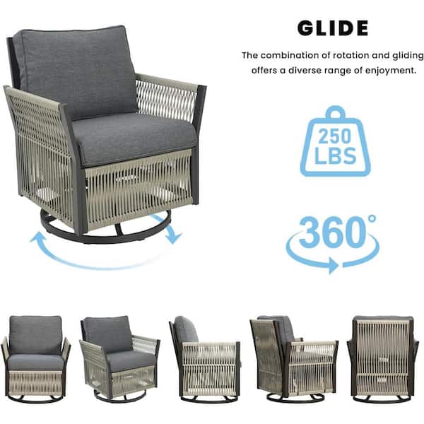 5-Piece Wicker Patio Conversation Set with Dark Gray Cushions