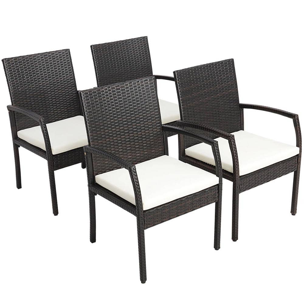 Gymax 4Piece Patio PE Rattan Wicker Outdoor Dining Armchairs Chair