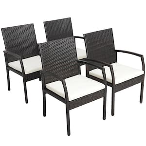 4-Piece Patio PE Rattan Wicker Outdoor Dining Armchairs  Chair with Removable Cushion