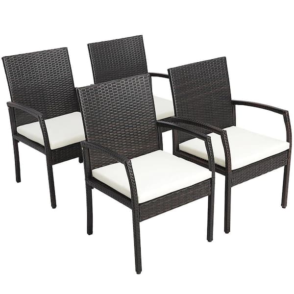 Gymax 4-Piece Patio PE Rattan Wicker Outdoor Dining Armchairs  Chair with Removable Cushion