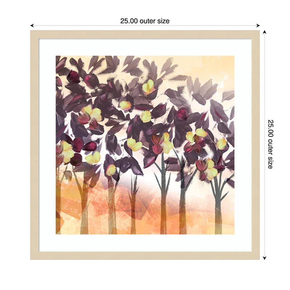 Purple Trees Expressionist Graphic Art in Natural Wood Frame