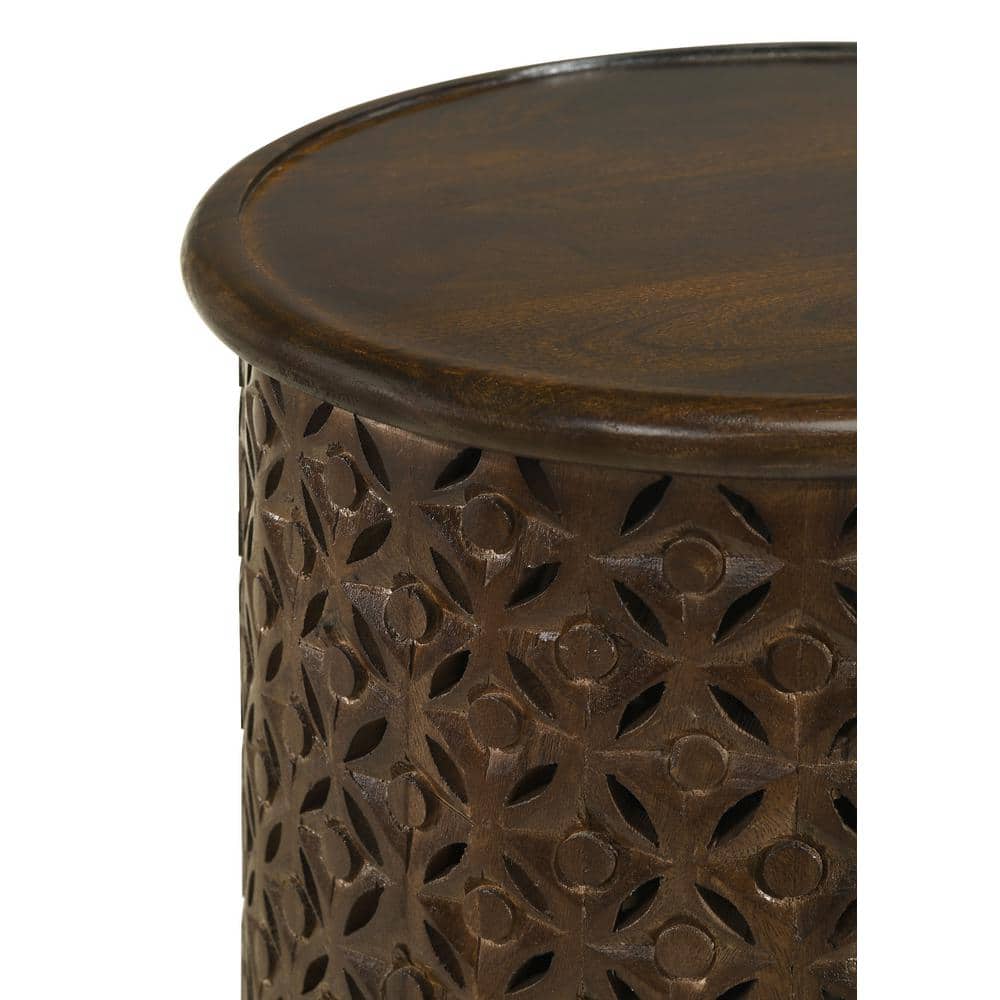 Krish 18-inch Round Dark Brown Mango Wood Accent Table