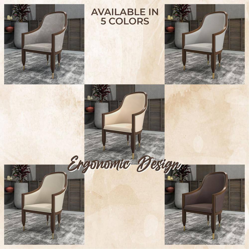 Light Grey Leather Upholstered Arm Chair with Wood Frame