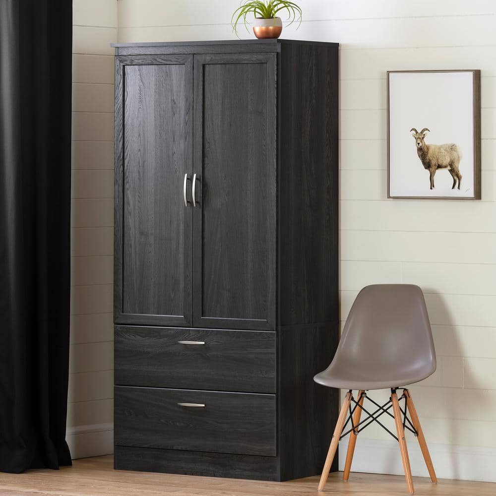 Gray Oak Transitional Wardrobe Armoire with Mirror