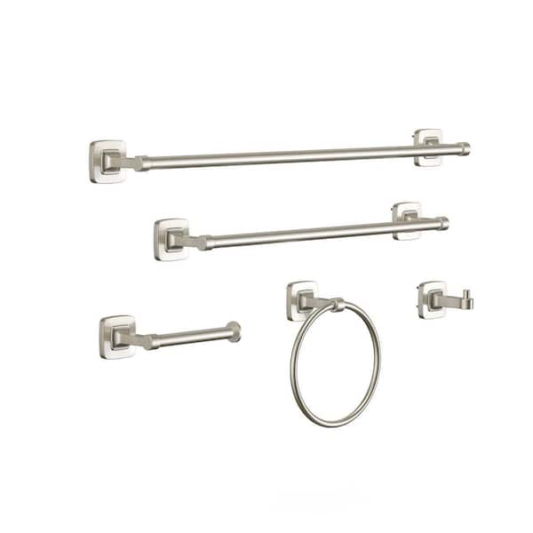 HOMLUX 5-Piece Bath Hardware Set with Towel Ring Toilet Paper Holder Robe Hook 18 in. Towel Bar and 24 in. Towel Bar in BN