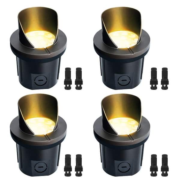 4-PACK Low Voltage 420 Lumens Bronze Outdoor Integrated LED In Ground Well Light 3000K