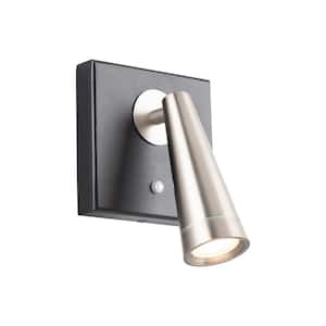 Arne 7 in. Black with Brushed Nickel Integrated LED Adjustable Swing Arm Wall Light 3000K