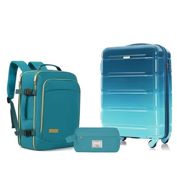 3-Piece Light Blue Luggage Set with 20 in. Checked Suitcase with TSA Lock, Travel Duffel Bag and Wet-Dry Toiletry Bag