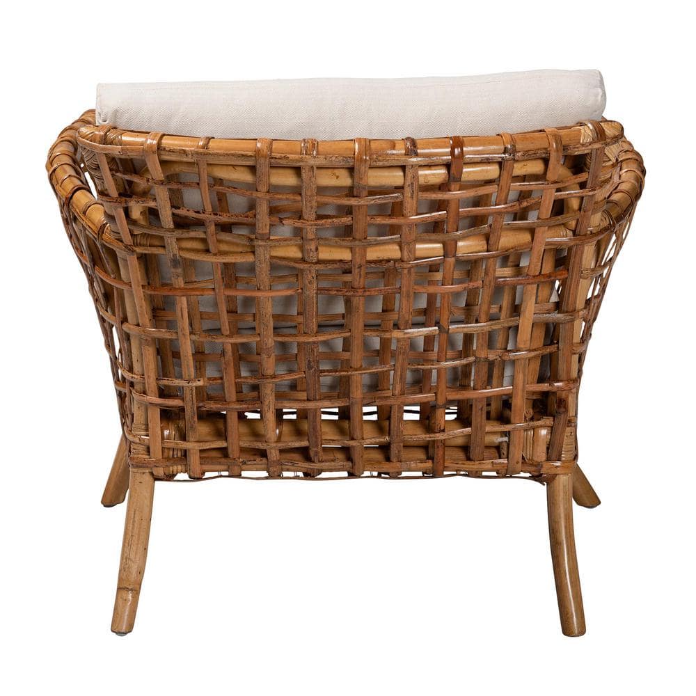 Handcrafted Natural Brown Rattan Accent Chair with Cushions