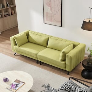 86 in. Square Arm Polyester Modern Rectangle Sofa in. Green with Metal Legs