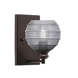 Albany 1-Light Espresso 6 in. Wall Sconce with Smoke Ribbed Glass Shade