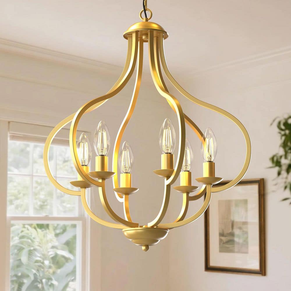 YANSUN 6-Light Gold Vintage Farmhouse Chandelier, Pendant Light