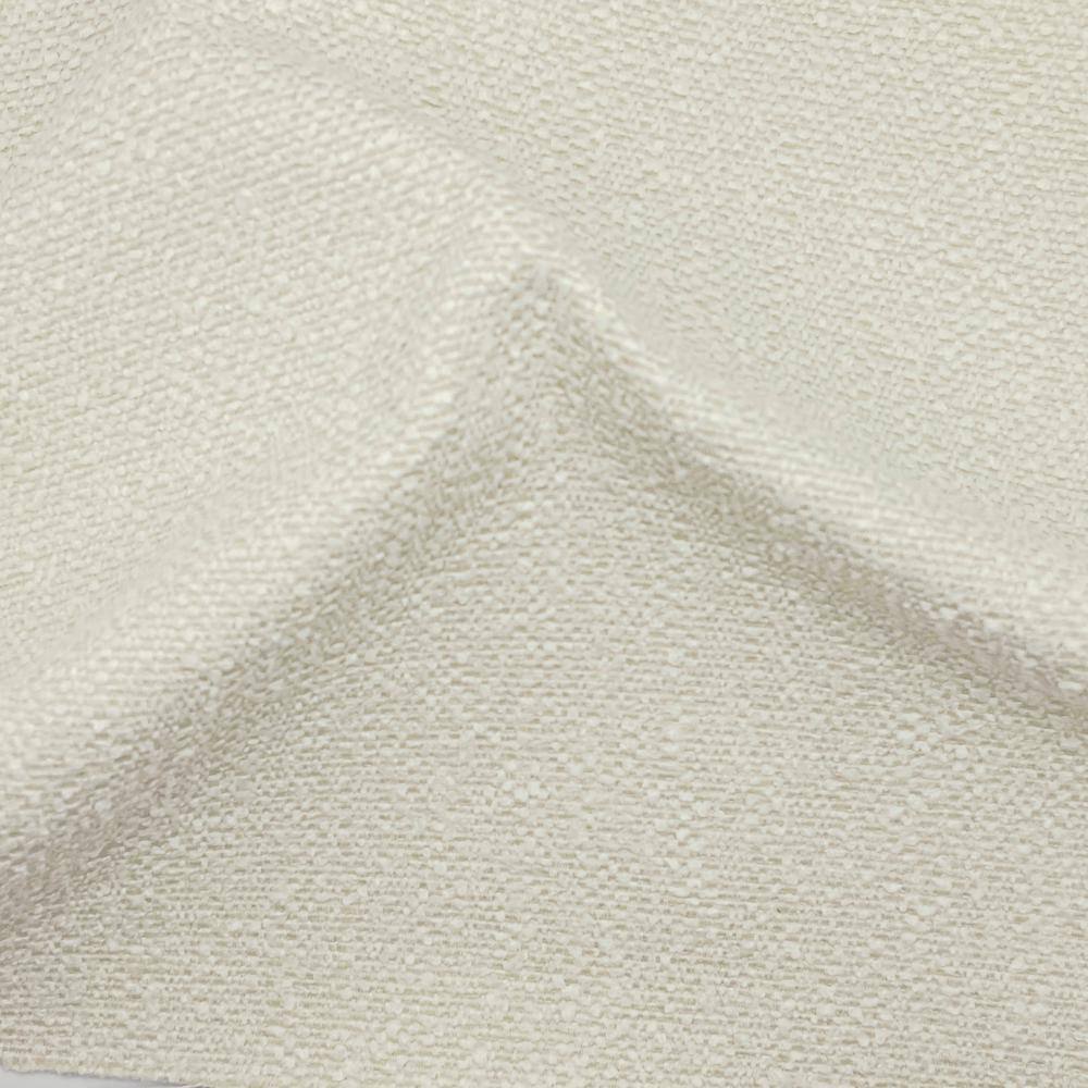 Ivory Boucle Square Ottoman with Rubberwood Frame