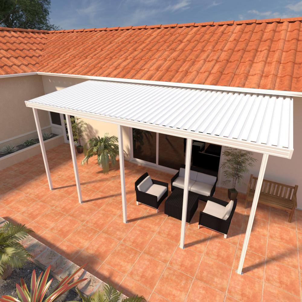 Integra 10 Ft X 18 Ft White Aluminum Attached Solid Patio Cover With 5 Posts Maximum Roof Load 30 Lbs 1253006701018 The Home Depot