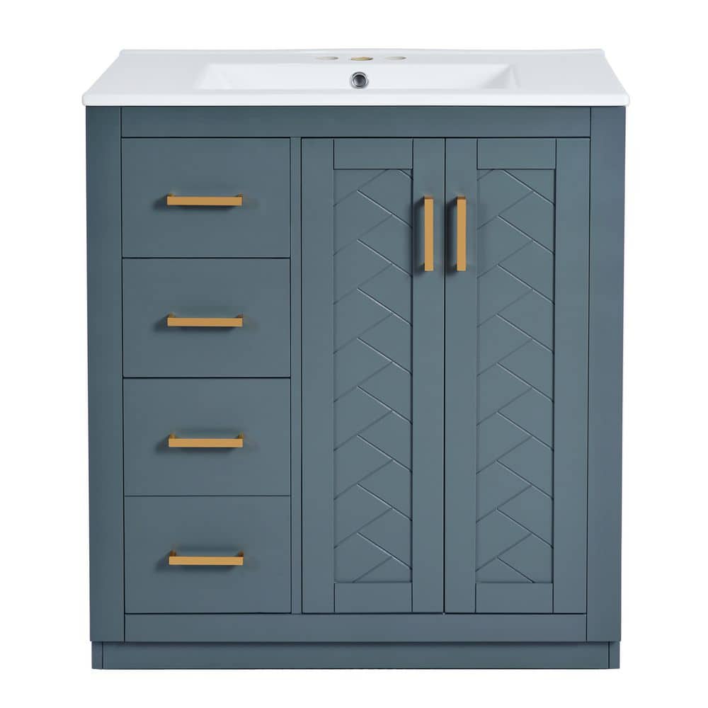 30 in. Single Sink Freestanding Blue Bath Vanity with White Ceramic Sink Top price history on PriceWatchPro