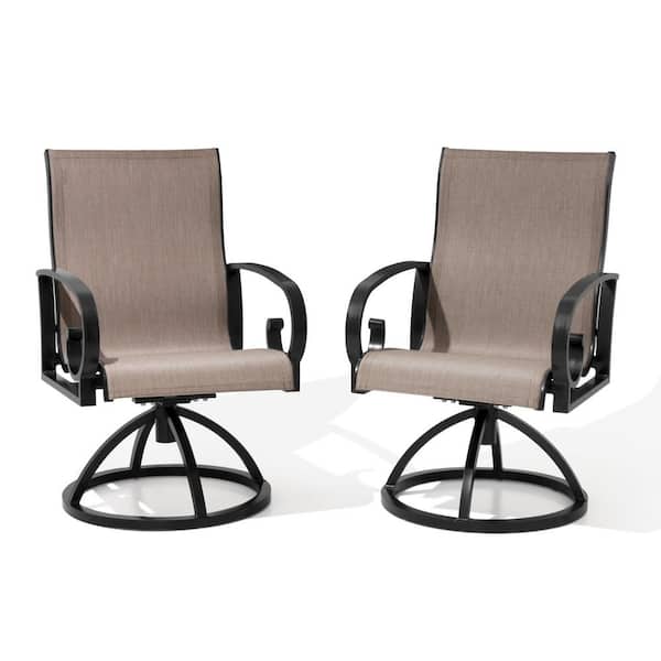 Crestlive Products Swivel Sunbrella Seats Metal Frame Outdoor Patio Dining Chair in Augustine Ashe (2-Pack)