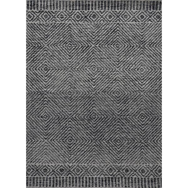 MILLERTON HOME Opal Ivory/Black 5 ft. x 7 ft. Geometric Scandavian Hand-Tufted Wool Area Rug