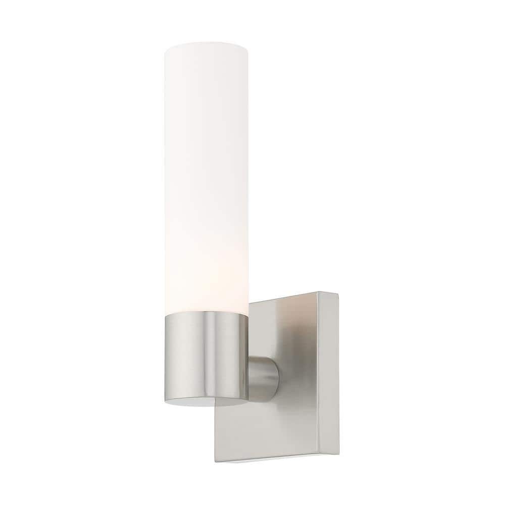 Brushed Nickel 11" Chrome Sconce with Etched Opal Glass