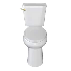 12 in. Rough in 2-Piece 1.28 GPF Single Flush Elongated Toilet in White 19 in. Toilet Seat Included with Gold Handle