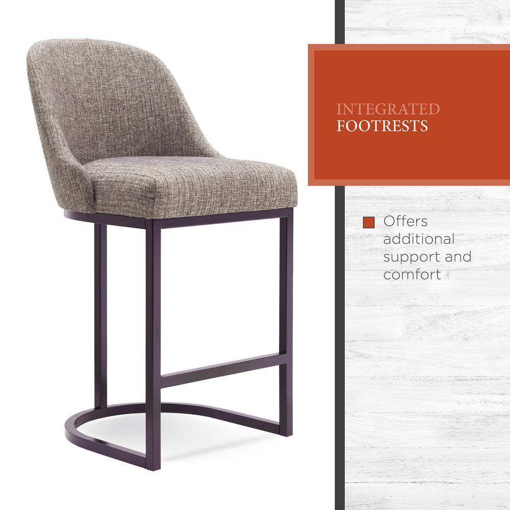 Espresso Metal and Gray Linen Barrelback Counter Stool, Set of 2