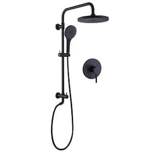 2-Spray Patterns 10 in. Wall Mount Dual Shower Heads with 3-Setting Hand Shower System in Matte Black