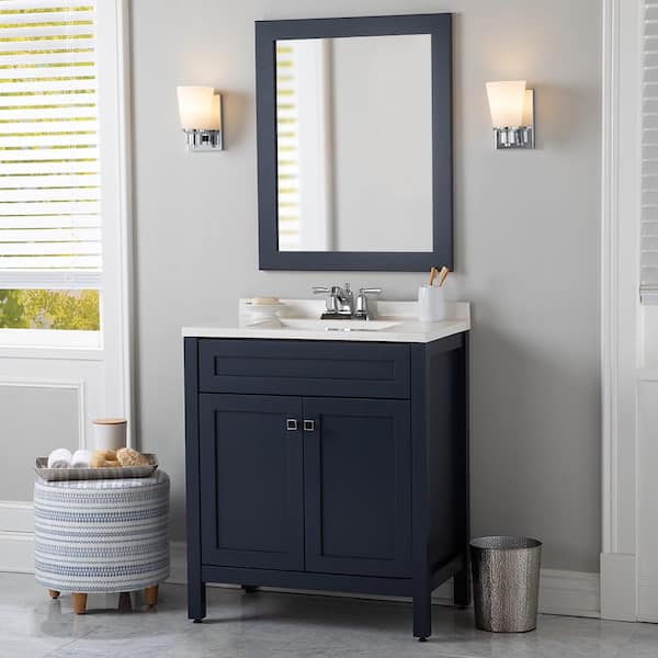 Home Decorators Collection Maywell 31 in. W x 19 in. D x 38 in. H Single Sink Freestanding Bath Vanity in Blue with White Cultured Marble Top