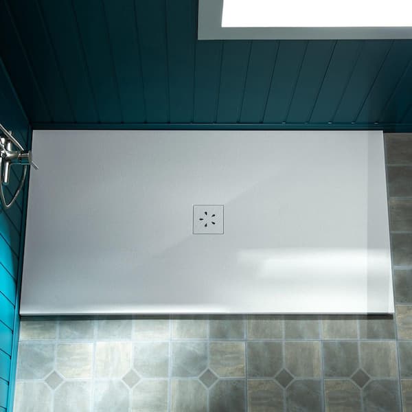 60 in. L x 36 in. W Alcove Shower Pan Base with Center Drain in White