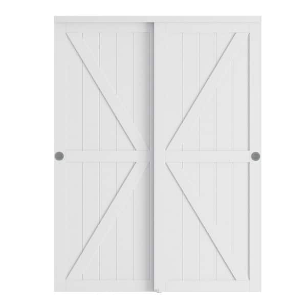72 in. x 78.58 in. K-Shape Solid Core White Finished MDF Closet Sliding Door with Hardware Kit