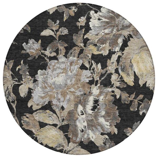 Chantille Machine Washable Indoor/Outdoor Abstract ACN3063 Black 8 ft. x 8 ft. Round Rug