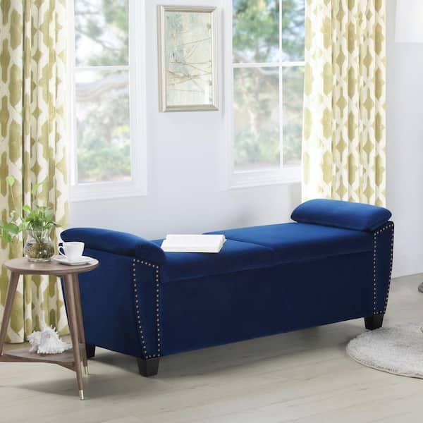 Jennifer Taylor Jolene Storage Bench Nailhead Accent Navy Blue 85610 859 The Home Depot