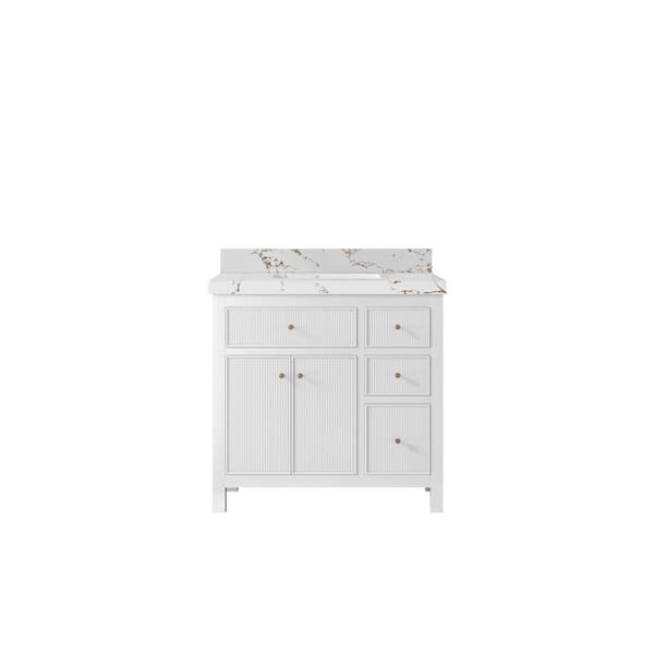 Willow Collections Sonoma 36 in. W x 22 in.  D x 36 in. H Single Sink Bath Vanity in White with 2 in. Viola Brown qt. Top
