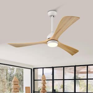 52 in. Smart LED Light Indoor White Ceiling Fan with Soild Wood Blade  and  Quiet Reversible DC Motor  and  Remote