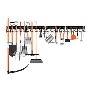 All Metal 5.83 in. Black Adjustable Garden Tool Organizer Wall Rack with Non Slip Hooks for Garage and Shed Storage