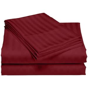 Hotel London 600-Thread Count 100% Cotton Deep Pocket Striped Sheet Set (Twin XL, Burgundy)
