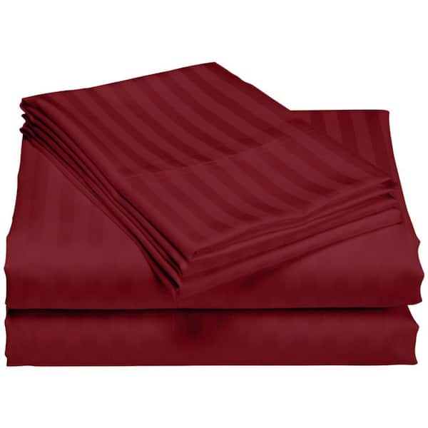 Unbranded Hotel London 600-Thread Count 100% Cotton Deep Pocket Striped Sheet Set (Twin XL, Burgundy)