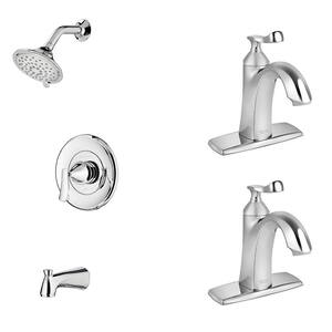 Chatfield Single-Handle 3-Spray Tub and Shower Faucet and Two Single Hole Bathroom Faucets Set in Polished Chrome