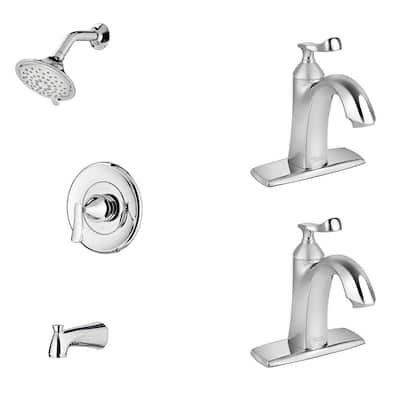 Chatfield Single-Handle 3-Spray Tub and Shower Faucet and Two Single Hole Bathroom Faucets Set in Polished Chrome