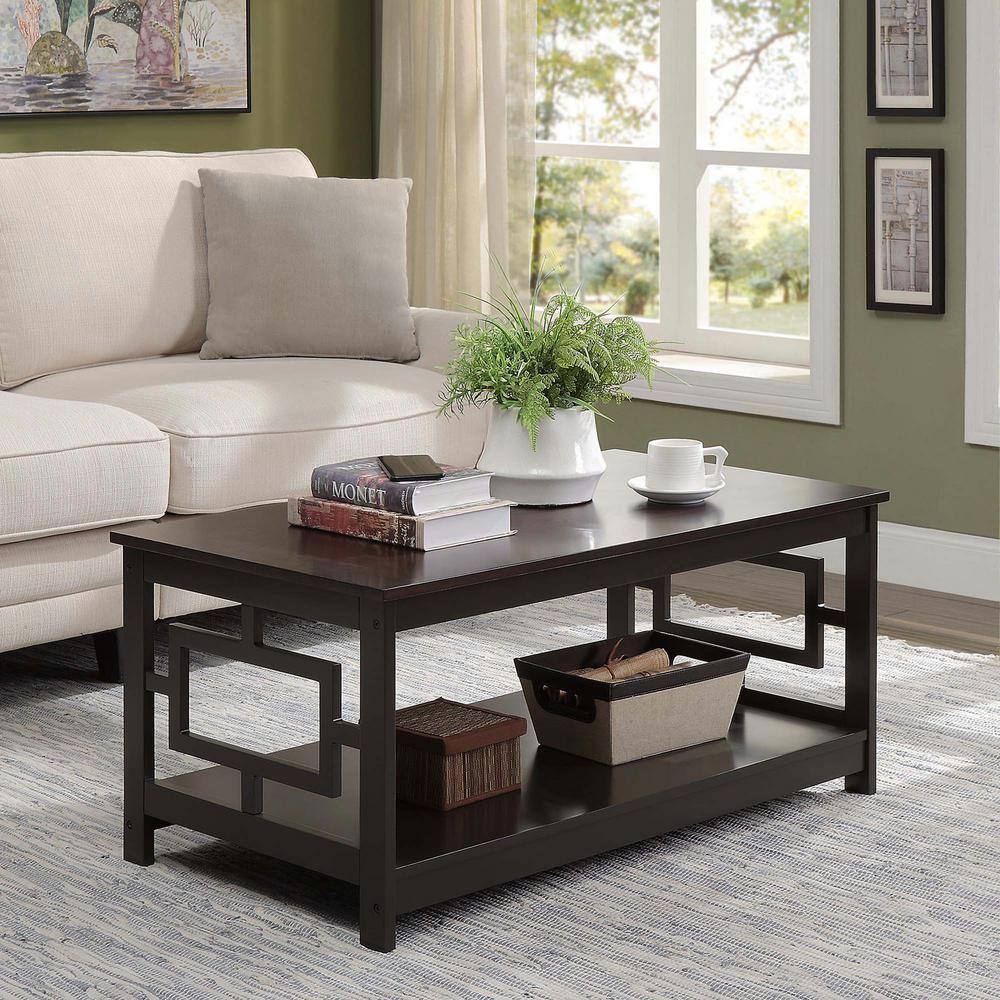 Espresso Square Wooden Coffee Table with Open Shelf