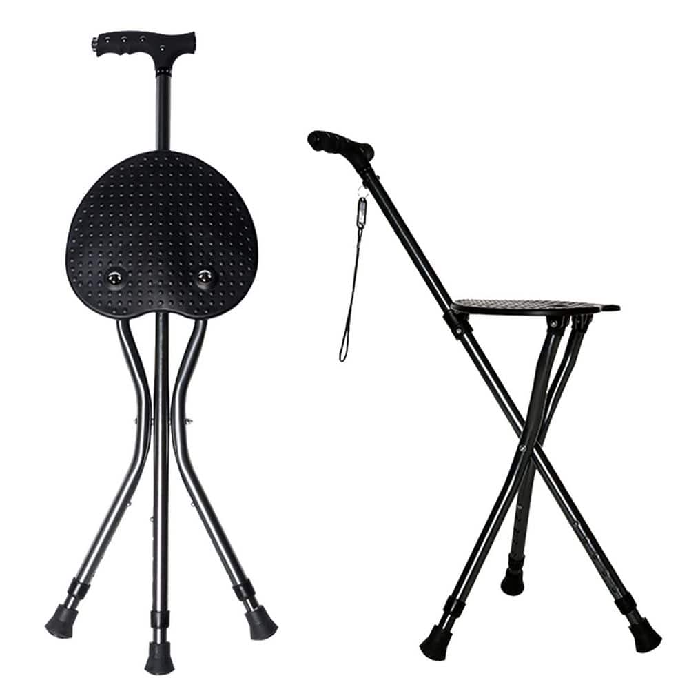 Black 440 lb. Folding Cane with Seat and Height Adjustment, Frosted Handle with Magnetic Therapy Stone, Crutches Stool price history on PriceWatchPro