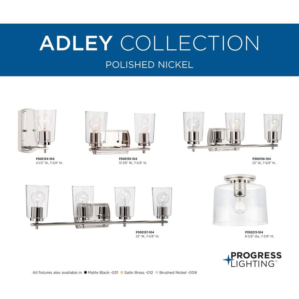 Adley Polished Nickel 4-Light Vanity Fixture with Clear Glass Shades