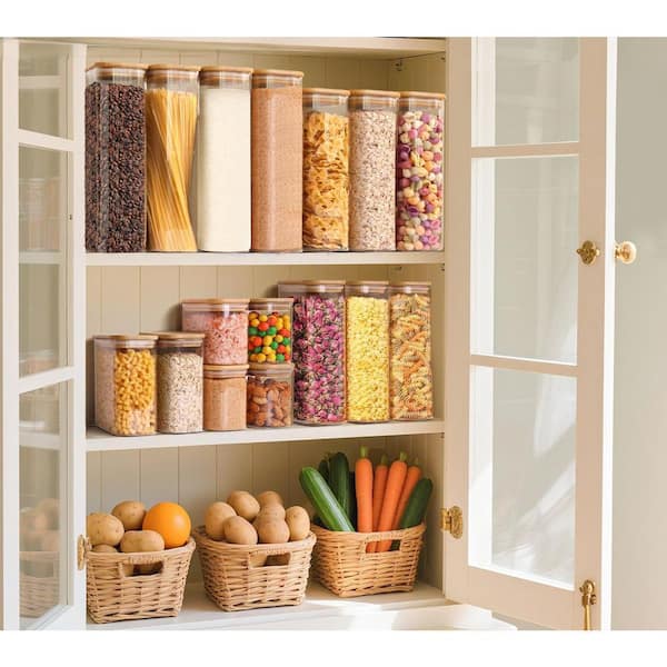 3-Piece 64 oz. Glass Food Storage Containers with Bamboo Lids, Airtight and Space-Saving