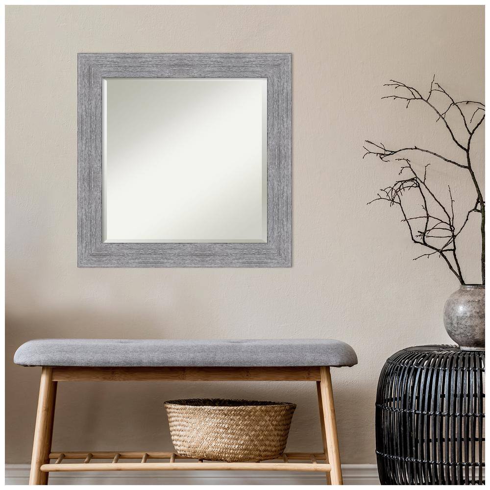25" x 25" Gray Rustic Wood Framed Wall Mirror