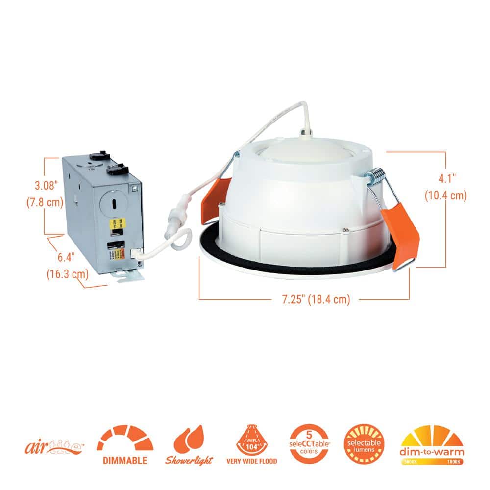 White Aluminum 6-Inch Adjustable LED Downlight with Selectable Color Temperatures