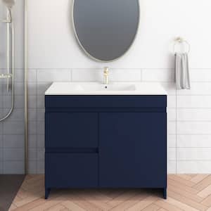 Mace 40 in. W x 18 in. D x 34 in. H Bath Vanity in Navy with White Ceramic Top and Left-Side Drawers