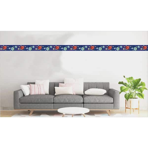 Dundee Deco Falkirk Dandy II Blue Red Yellow Planets and Starts Space Peel  and Stick Wallpaper Border DDHDBD9280 - The Home Depot