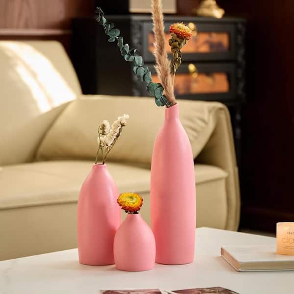 11 in. Pink Ceramic Bottle Decorative Vase（3pcs）