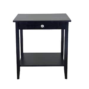 18 in. Black 22 in. Square Acacia Wood End Table with Drawer and Shelf